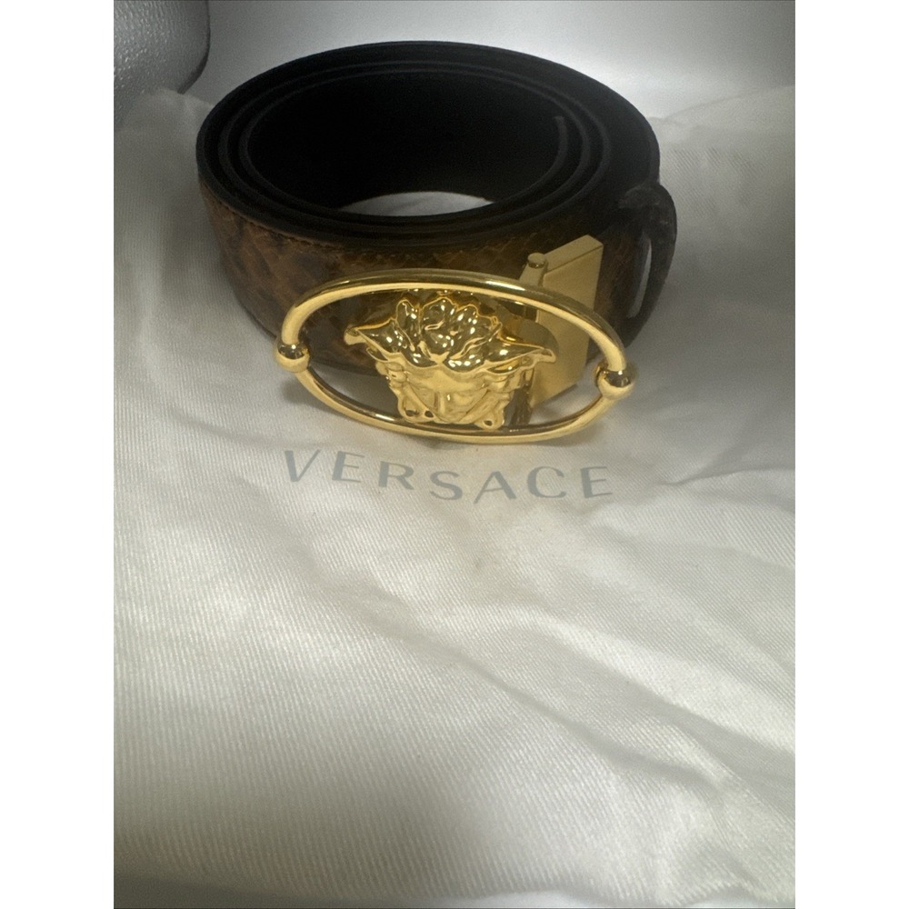 Versace Medusa Belt Brown Python-Effect Embossed … - image 7